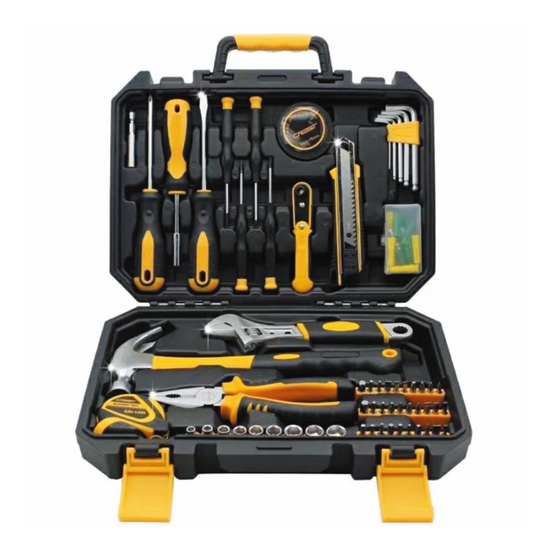 Conjunto de ferramentas de hardware multifuncional dom&eacute;stico amarelo e preto 120pcs em caixa moldada personalizada