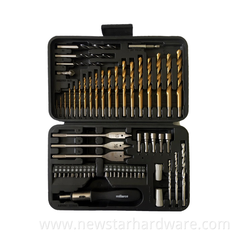 Conjunto de brocas e chaves de fenda 58 unidades com brocas HSS revestidas de tit&acirc;nio e al&ccedil;a de catraca