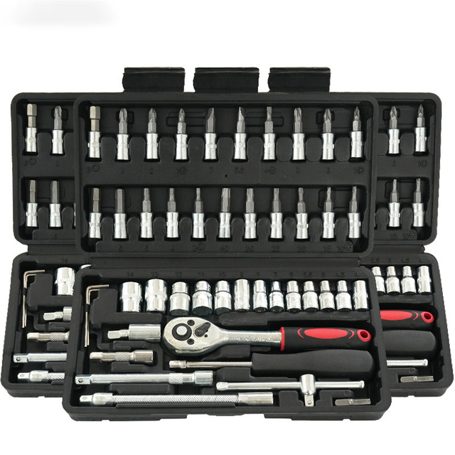 ប្រអប់ឧបករណ៍ជួសជុលស្វ័យប្រវត្តិចំនួន 46 ដុំ កំណត់ឧបករណ៍រន្ធដោតដៃសម្រាប់ការងារដោយស្វ័យប្រវត្តិ ថង់ប្លាស្ទិក OEM អាចប្ដូរតាមបំណងបាន