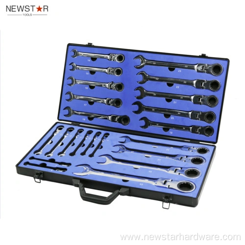 22PCS நெகிழ்வான ராட்செட் காம்பினேஷன் குறடு அலுமினிய பெட்டி